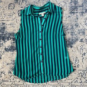 Banana Republic Navy & Green Striped Top